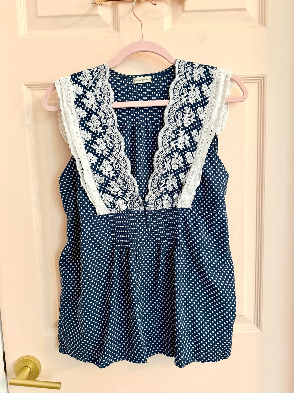 Blue polka dot Nicolette top